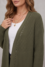Anneliese | Open Front Pointelle Knit Cardigan with Drop Shoulder for Women