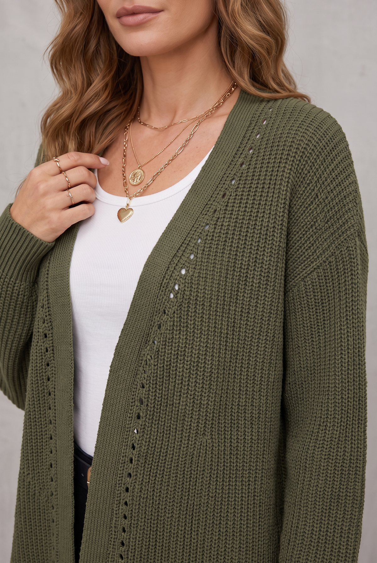 Anneliese | Open Front Pointelle Knit Cardigan with Drop Shoulder for Women