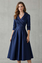 Draped Collar Elegance Midi Dress