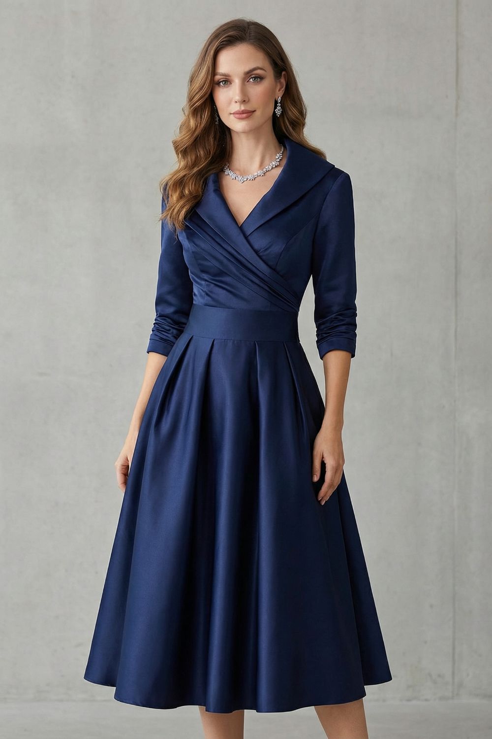 Draped Collar Elegance Midi Dress