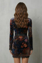 Baroque Lace Plunge Velvet Mini Dress