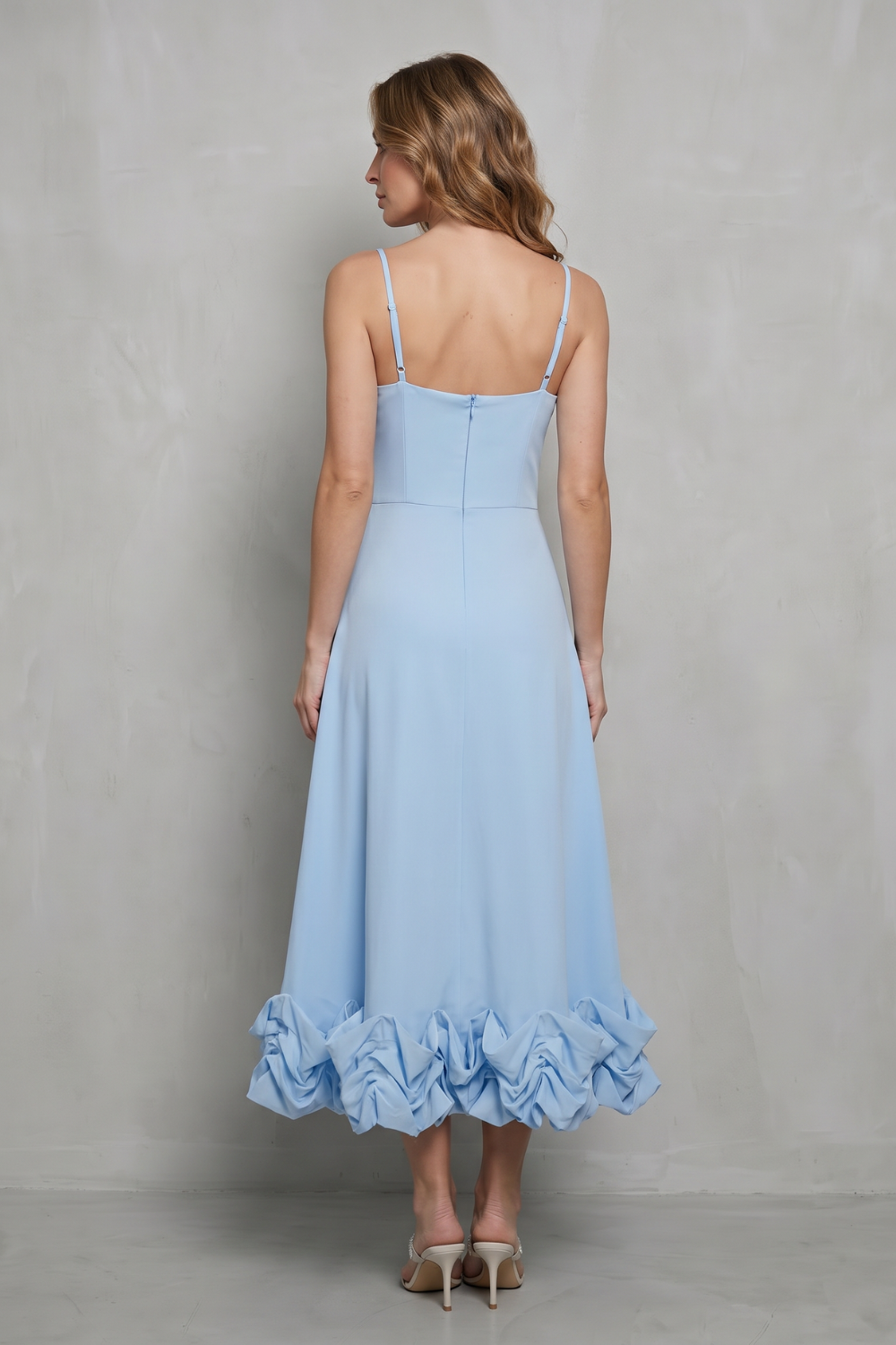 Romantic Ruffle Hem Sleeveless Midi Dress