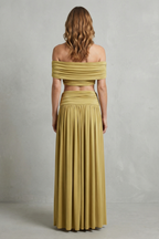 Golden Glow Women’s Off-Shoulder Ruched Skirt Set