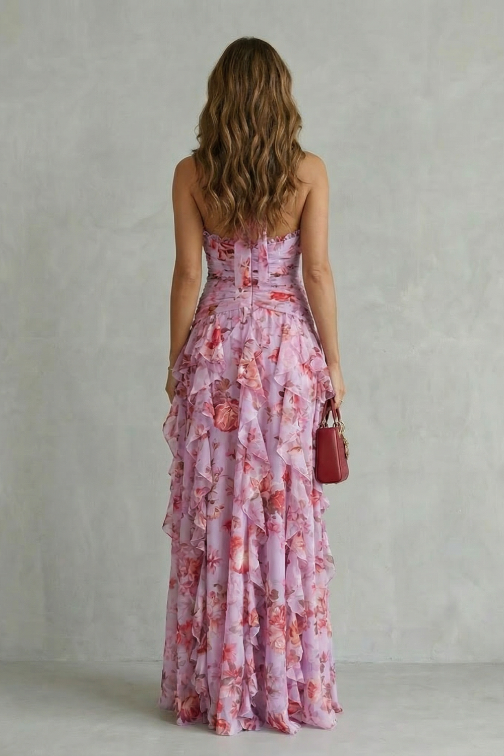Romantic Rose Cascade Halter Maxi Dress