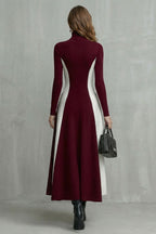 Sculpted Contrast Flow Turtleneck Dress
