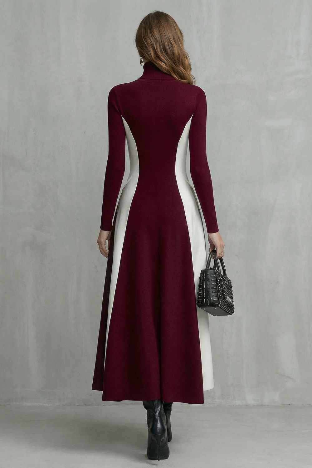 Sculpted Contrast Flow Turtleneck Dress