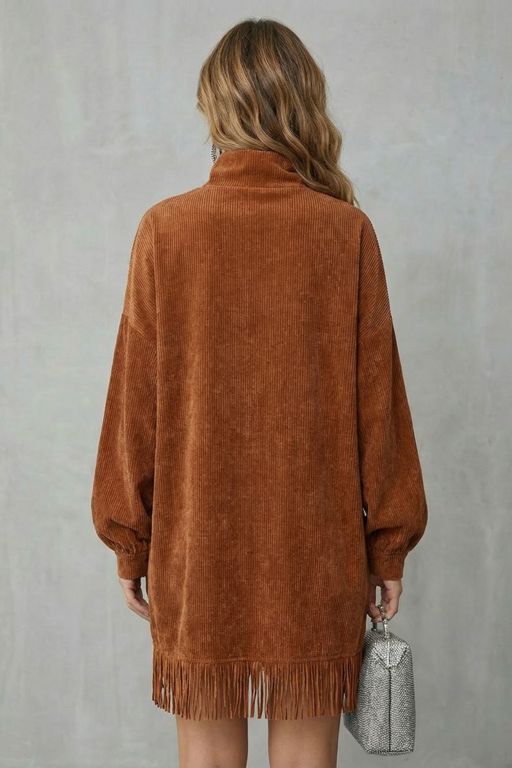 Fringed Charm Turtleneck Mini Dress