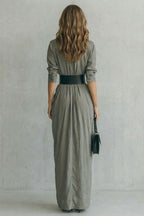 Pleated Waist Drama Maxi Shirt Dress (includes Belt)