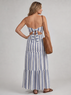 Azaria | Strapless Tiered Stripe Skirt Midi Dress