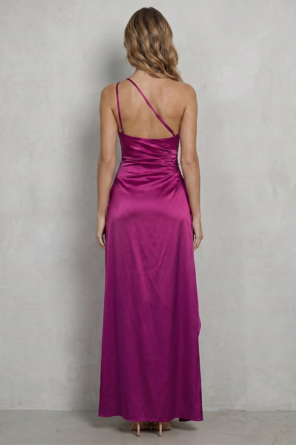 Liquid Satin Drape One-shoulder Evening Gown