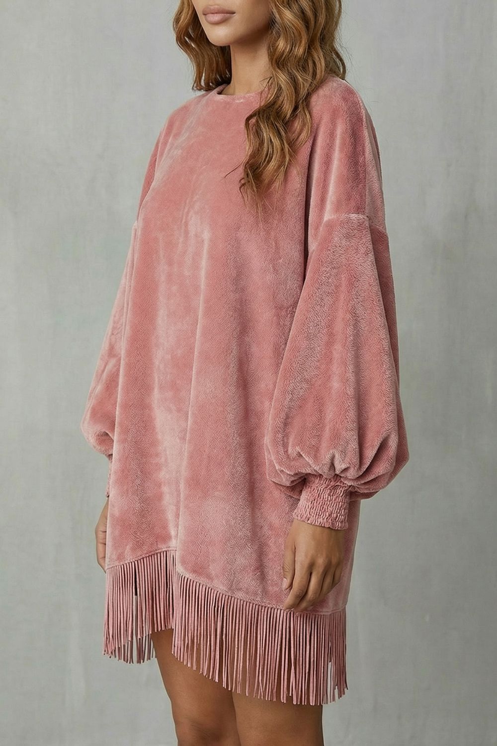 Voluminous Sleeves Fringe Mini Dress