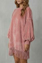 Voluminous Sleeves Fringe Mini Dress