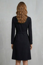 Asymmetric Belted Waist A-line Midi Dress