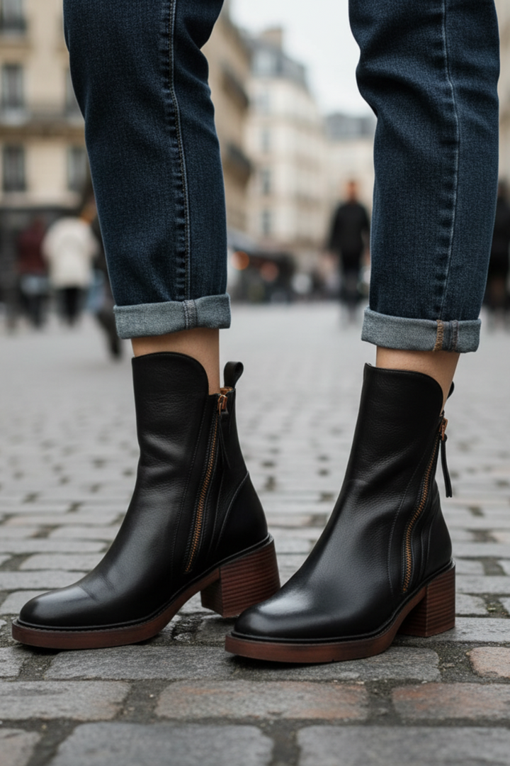 Marcel | Black Leather Ankle Boots with Comfortable Heel