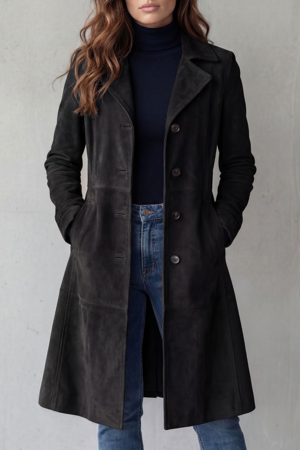 Vintage suede finish | Longline coat
