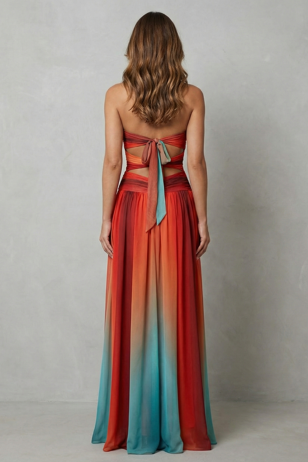 Sunset Ombré Allure Strapless Maxi Dress