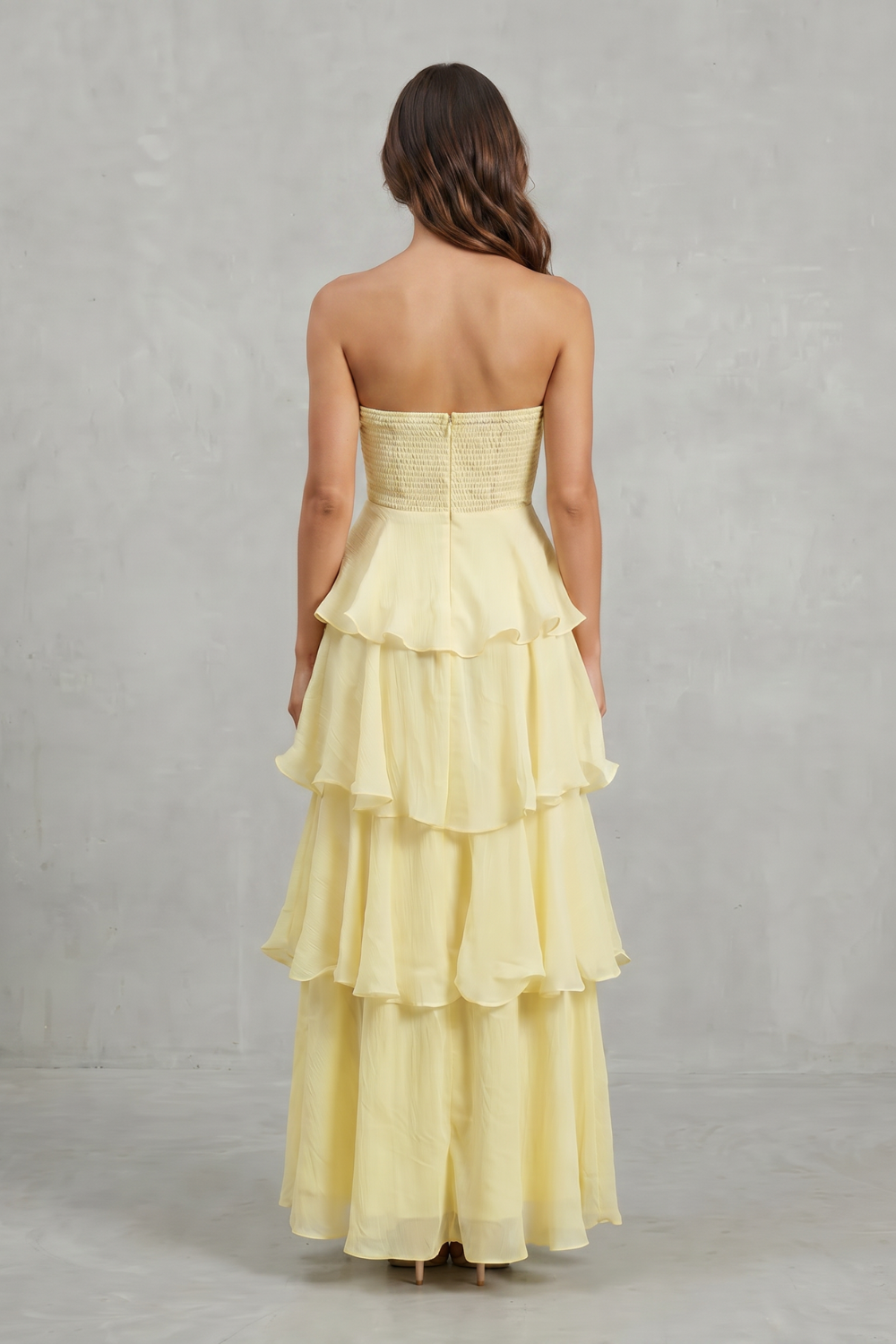 Soft Cascading Layers Strapless Tiered Maxi Dress