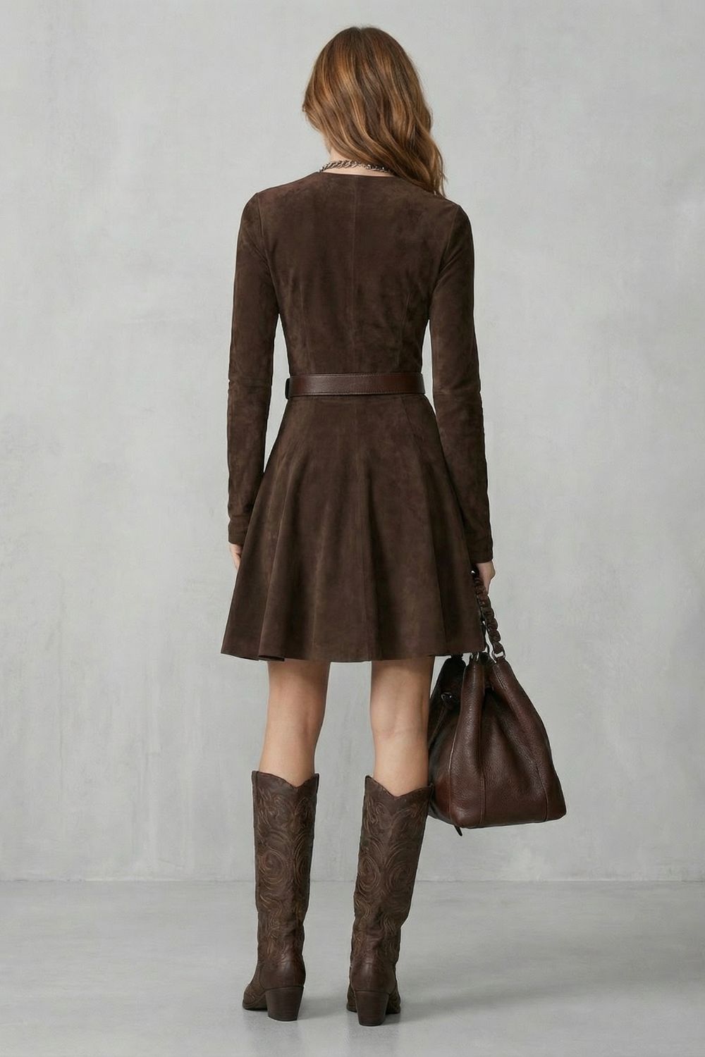 Belted Suede Effect Mini Dress (Belt Included)