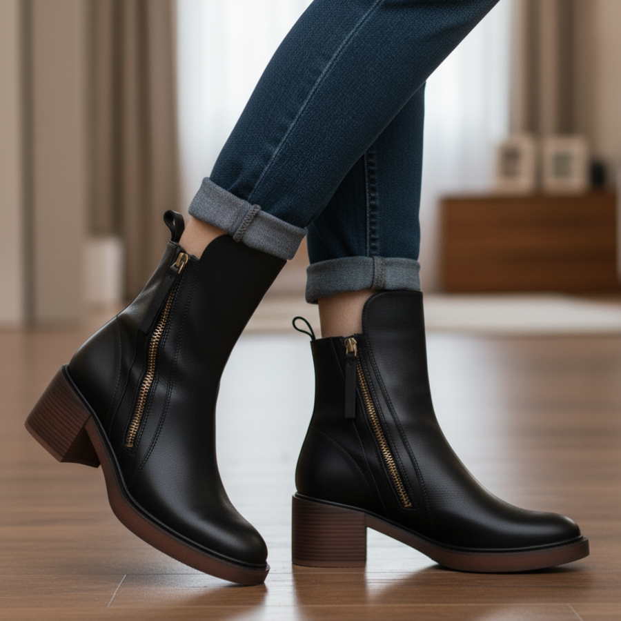 Marcel | Black Leather Ankle Boots with Comfortable Heel