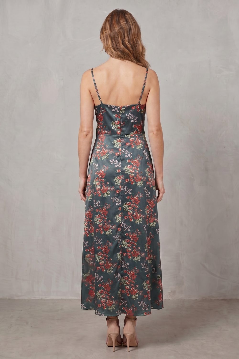 Satin Floral Allure Midi Dress