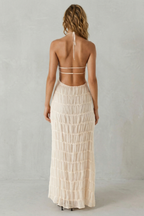Modern Texture Women’s Backless Sculpted Texture Maxi Dress