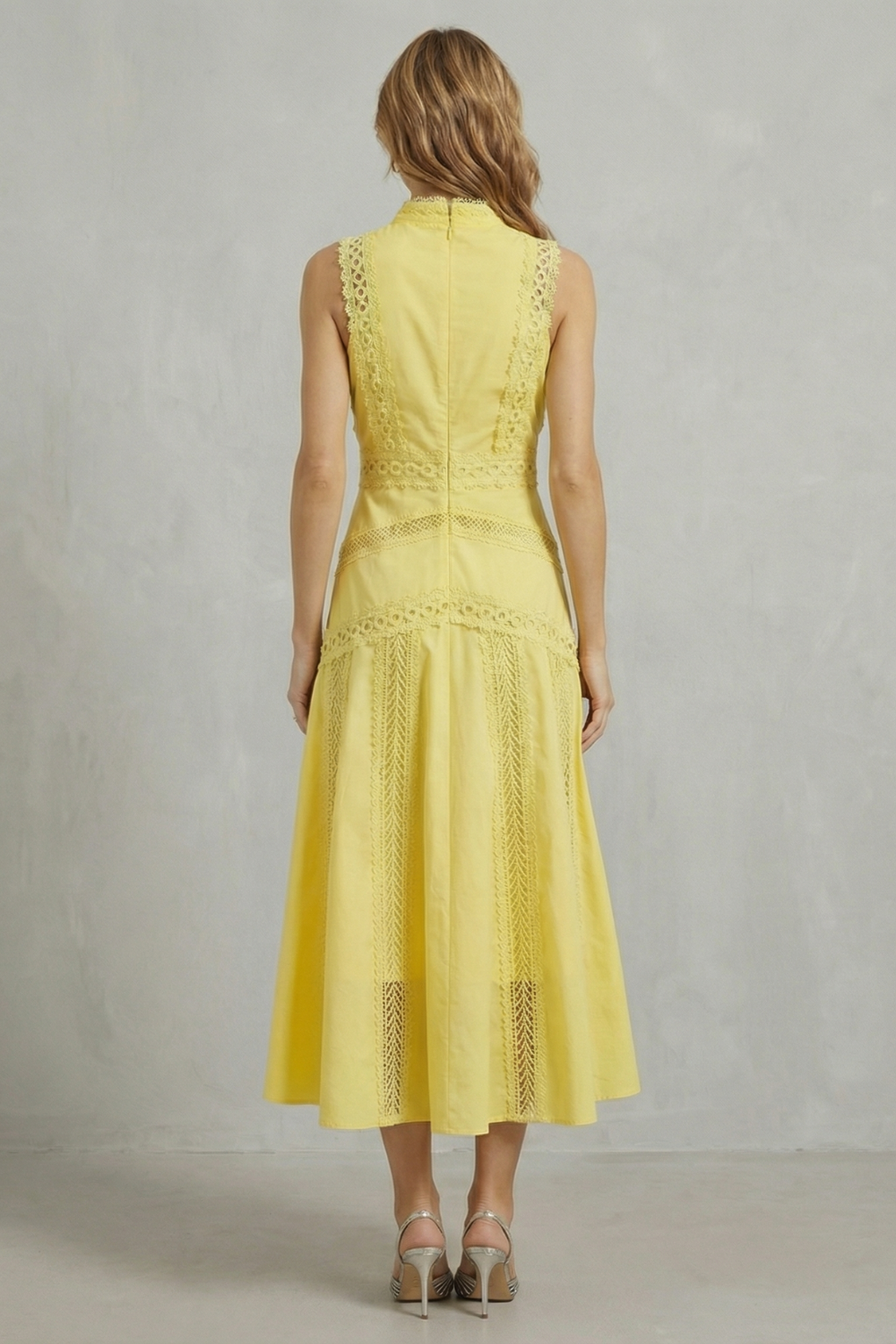 Intricate Lace Panels Elegant Midi Dress
