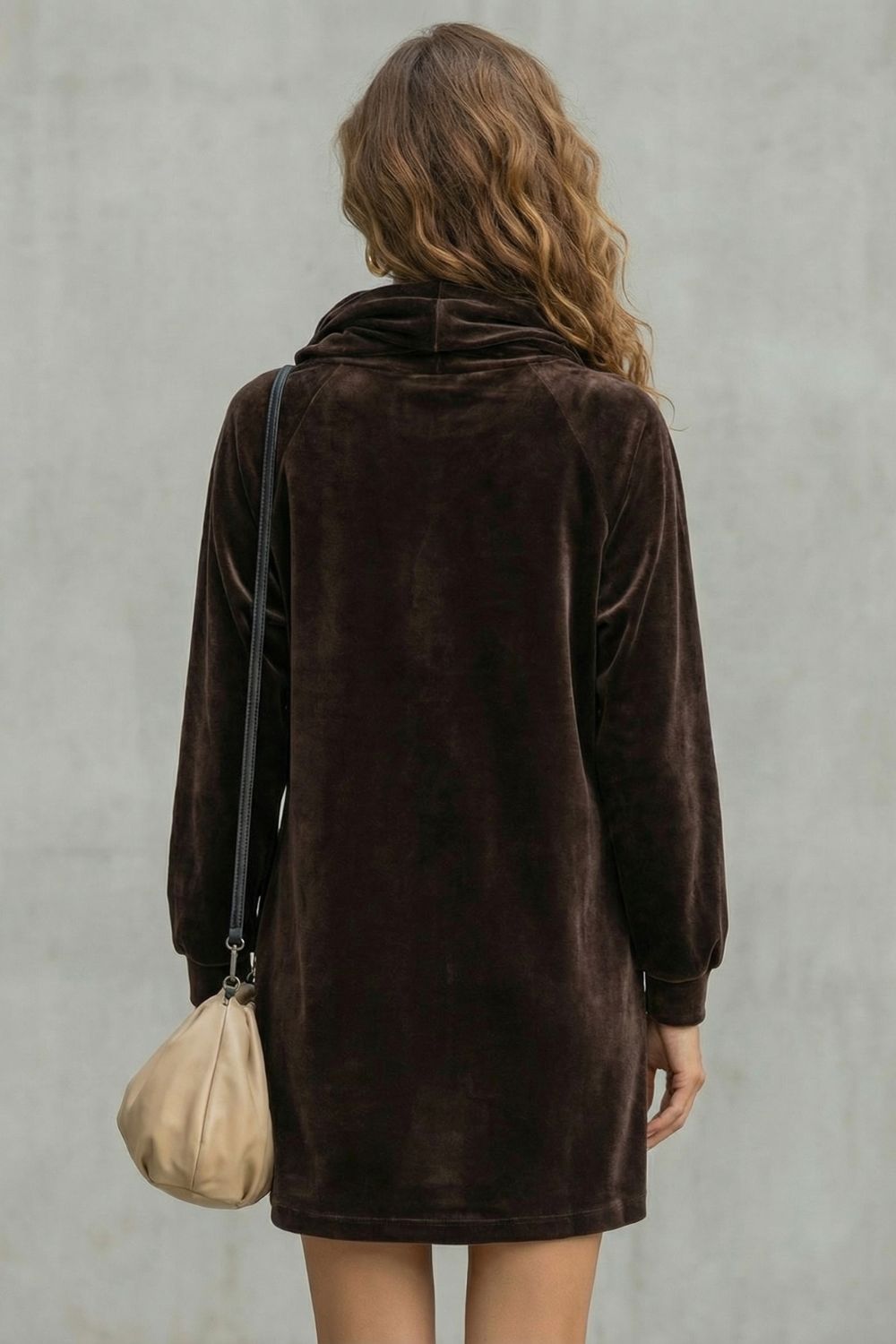 Velvet Drape Comfort Cowl Neck Mini Dress