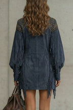 Embroidered Fringe Detail Tunic Mini Dress