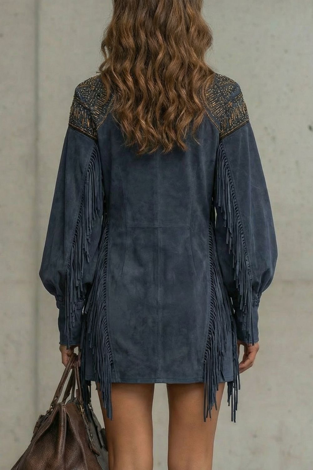 Embroidered Fringe Detail Tunic Mini Dress