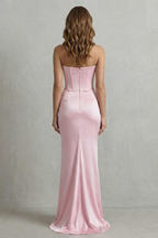 Sculpted Satin Drape Strapless Corset Maxi Dress