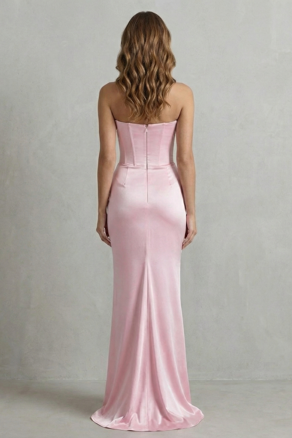 Sculpted Satin Drape Strapless Corset Maxi Dress
