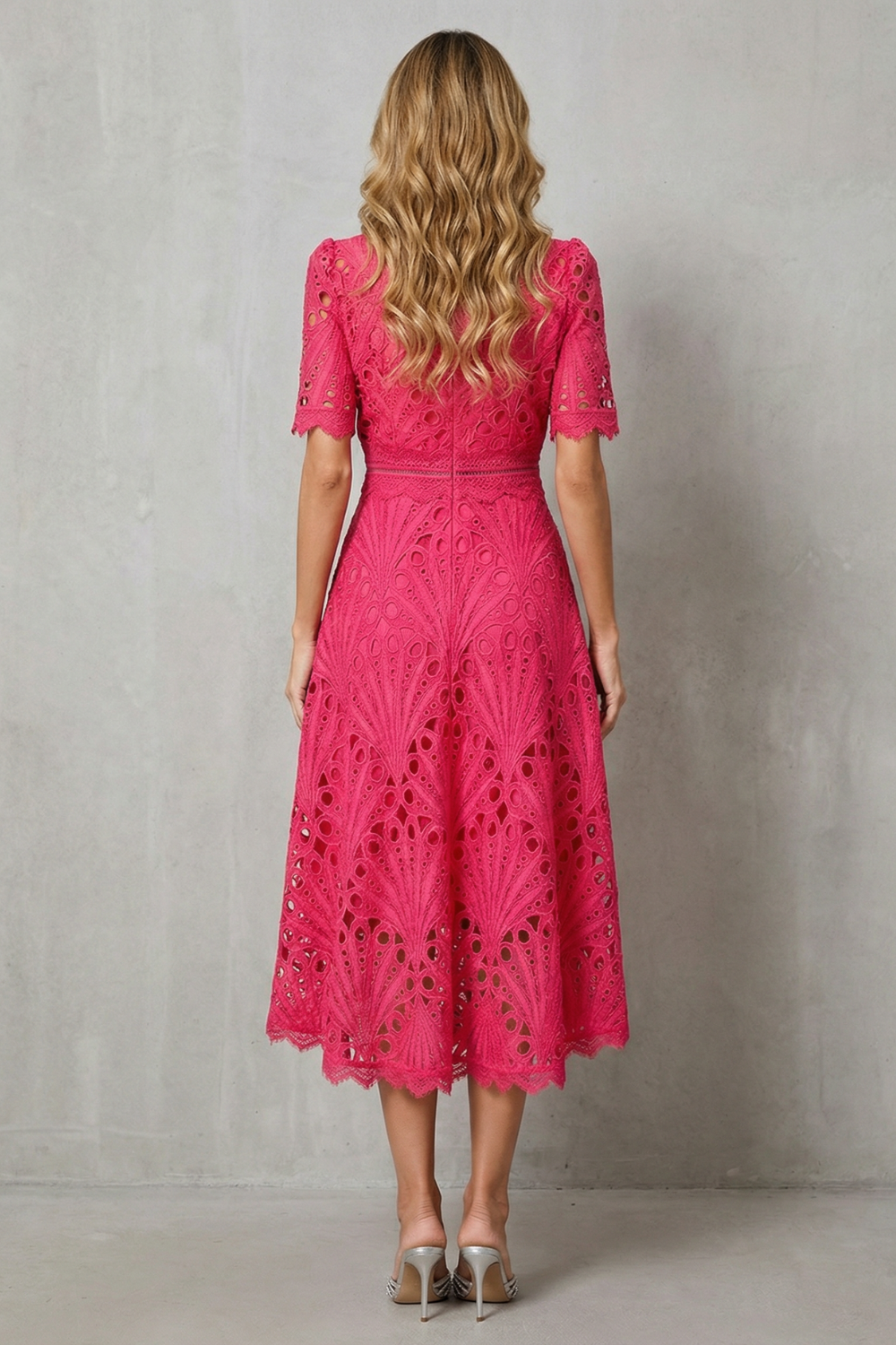 Ornate Lace Refinement High-neck Midi Dress