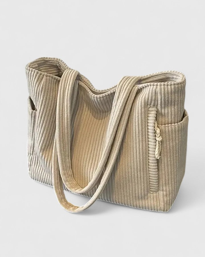 Luxurious Ribbed Tote Bag with Cord Detail