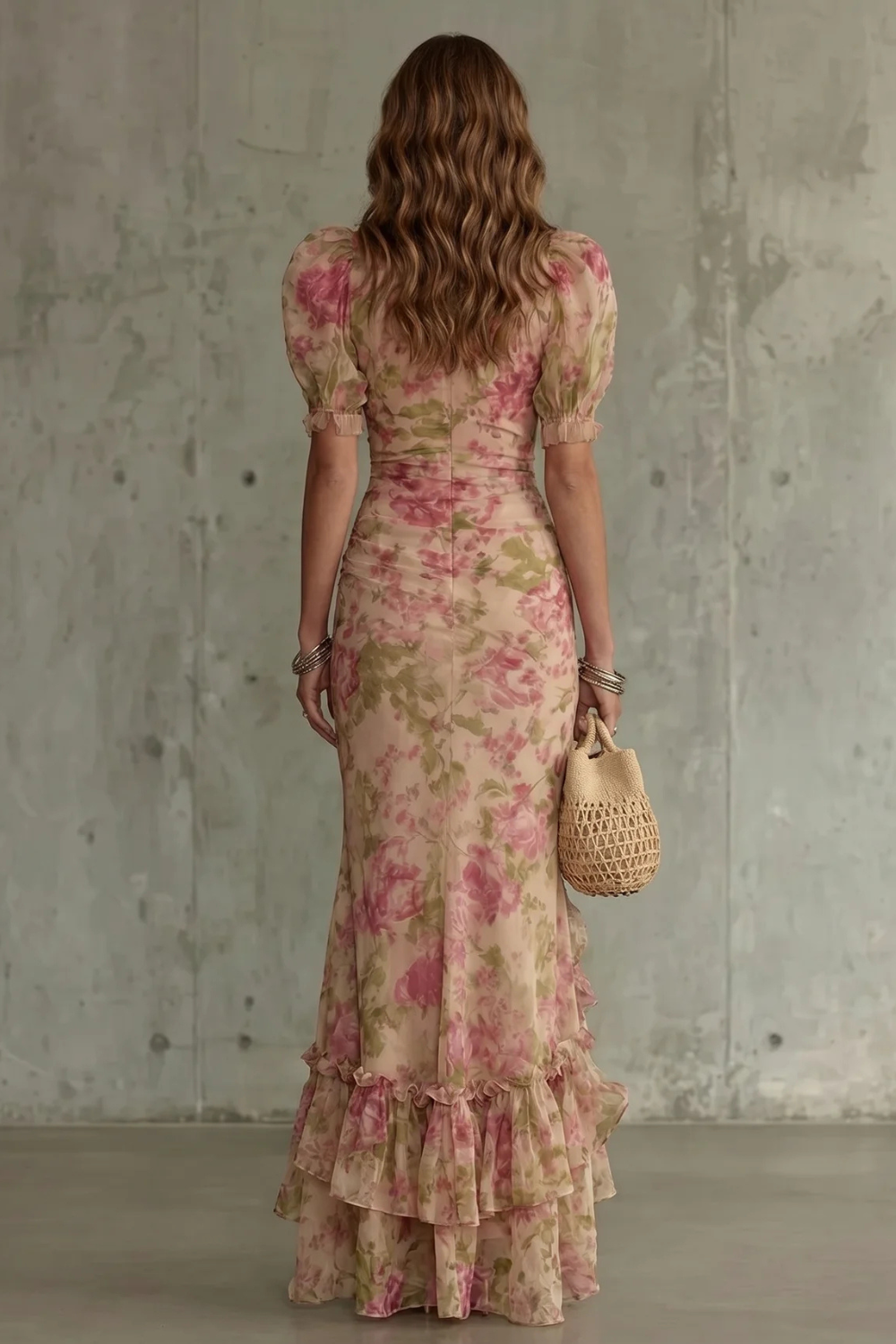 Romantic Floral Silhouette Maxi Dress