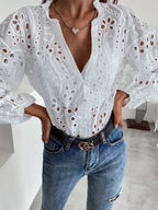 Embroidered Long-Sleeve Blouse