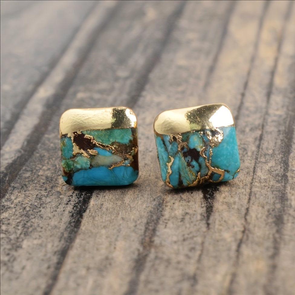 Bohemian Square Turquoise Stud Earrings