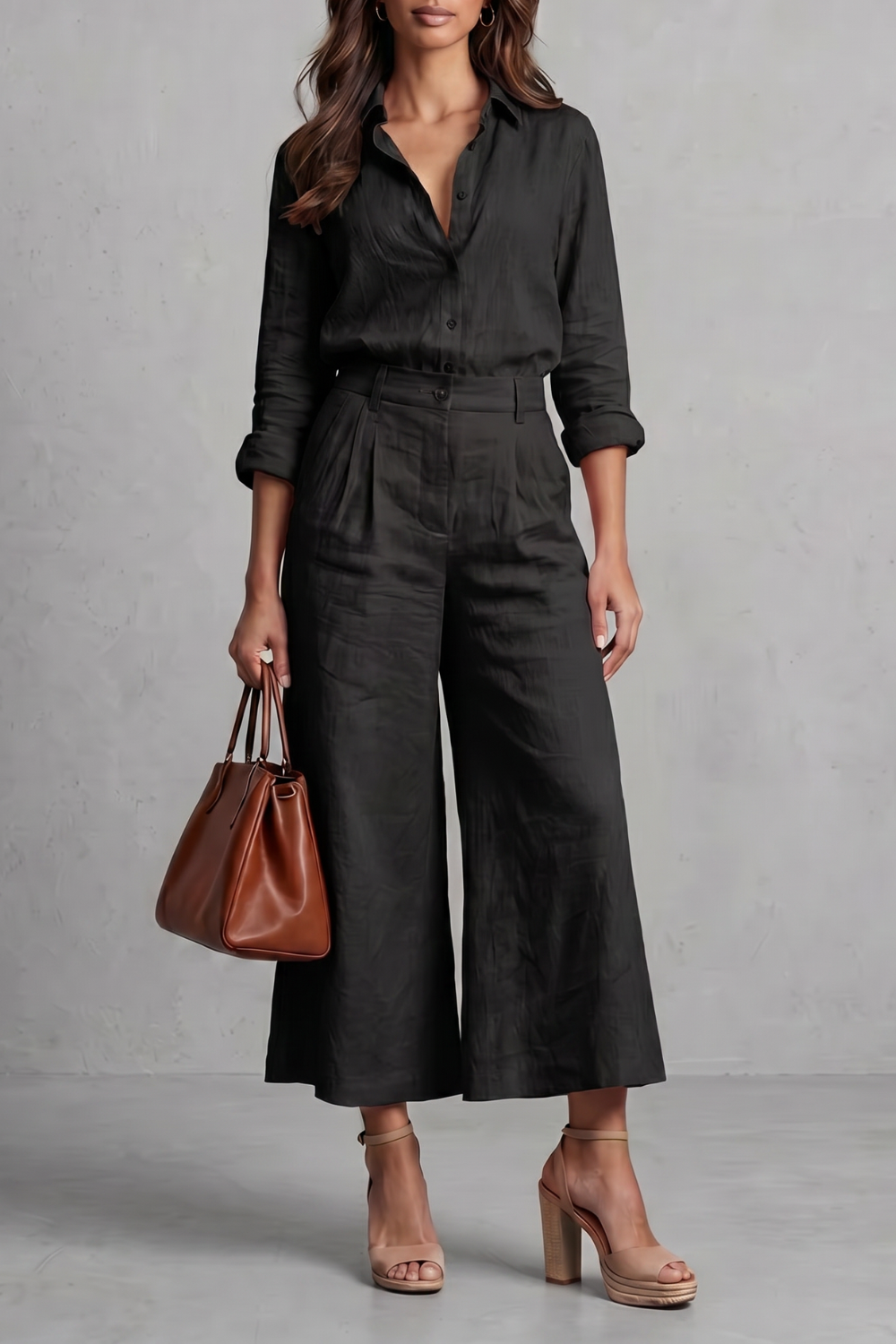 Soft Linen Finish Wide-leg Co-ord Set
