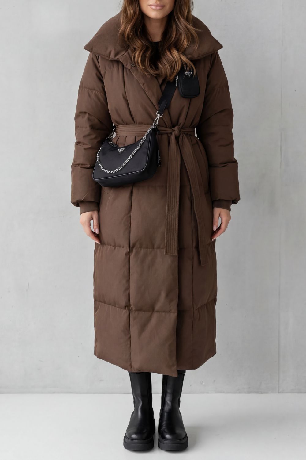 Belted silhouette | Long padded puffer coat