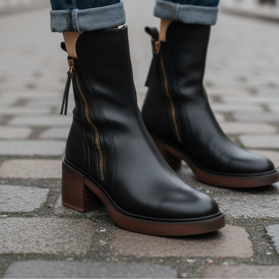 Marcel | Black Leather Ankle Boots with Comfortable Heel