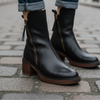 Marcel | Black Leather Ankle Boots with Comfortable Heel