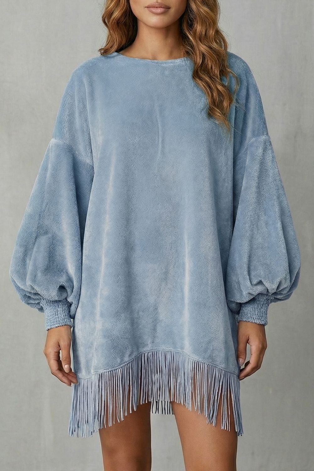 Voluminous Sleeves Fringe Mini Dress