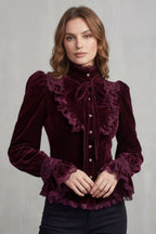 Ruffled Velvet Lace Victorian Blouse