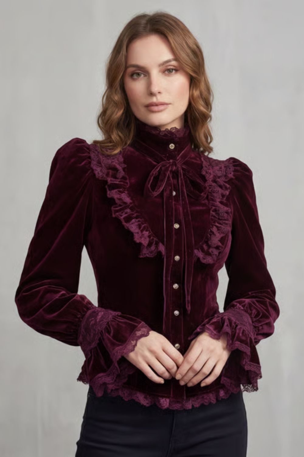 Ruffled Velvet Lace Victorian Blouse