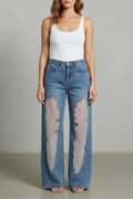 Vintage Mesh Patchwork Wide-leg Jeans