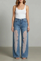 Vintage Mesh Patchwork Wide-leg Jeans