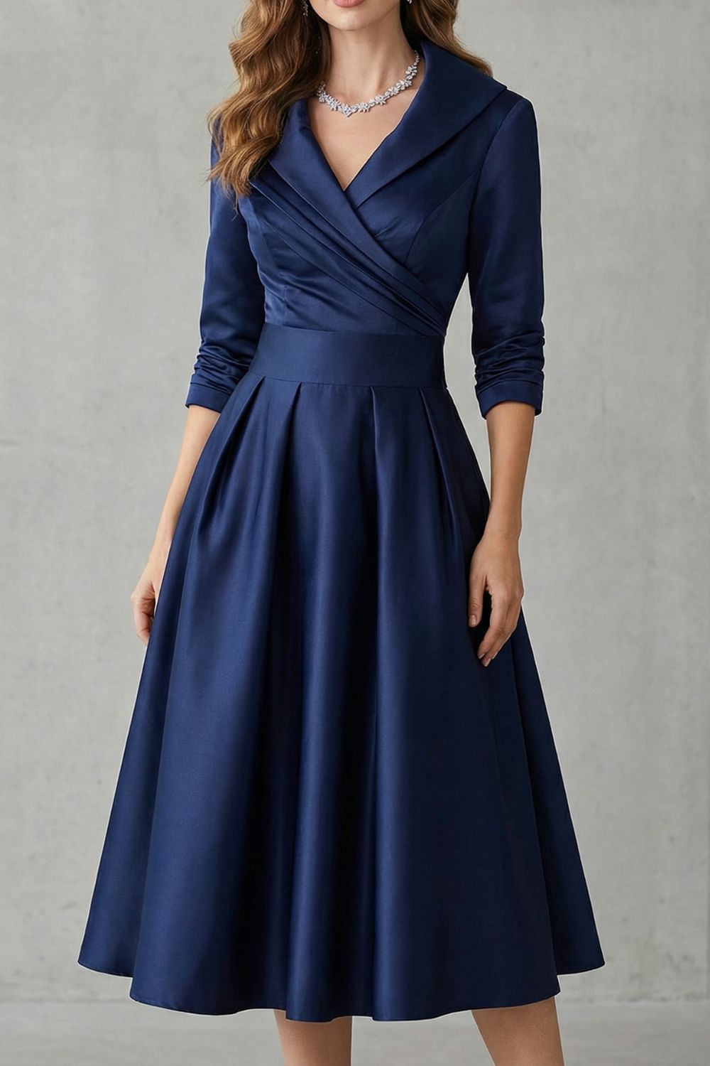 Draped Collar Elegance Midi Dress