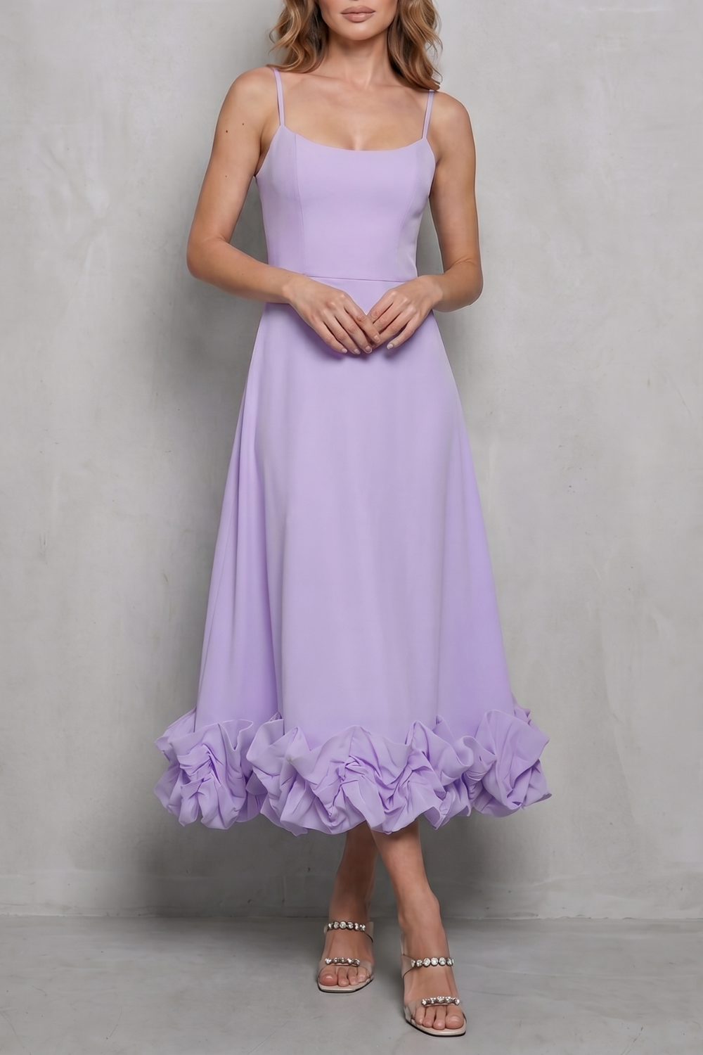 Romantic Ruffle Hem Sleeveless Midi Dress