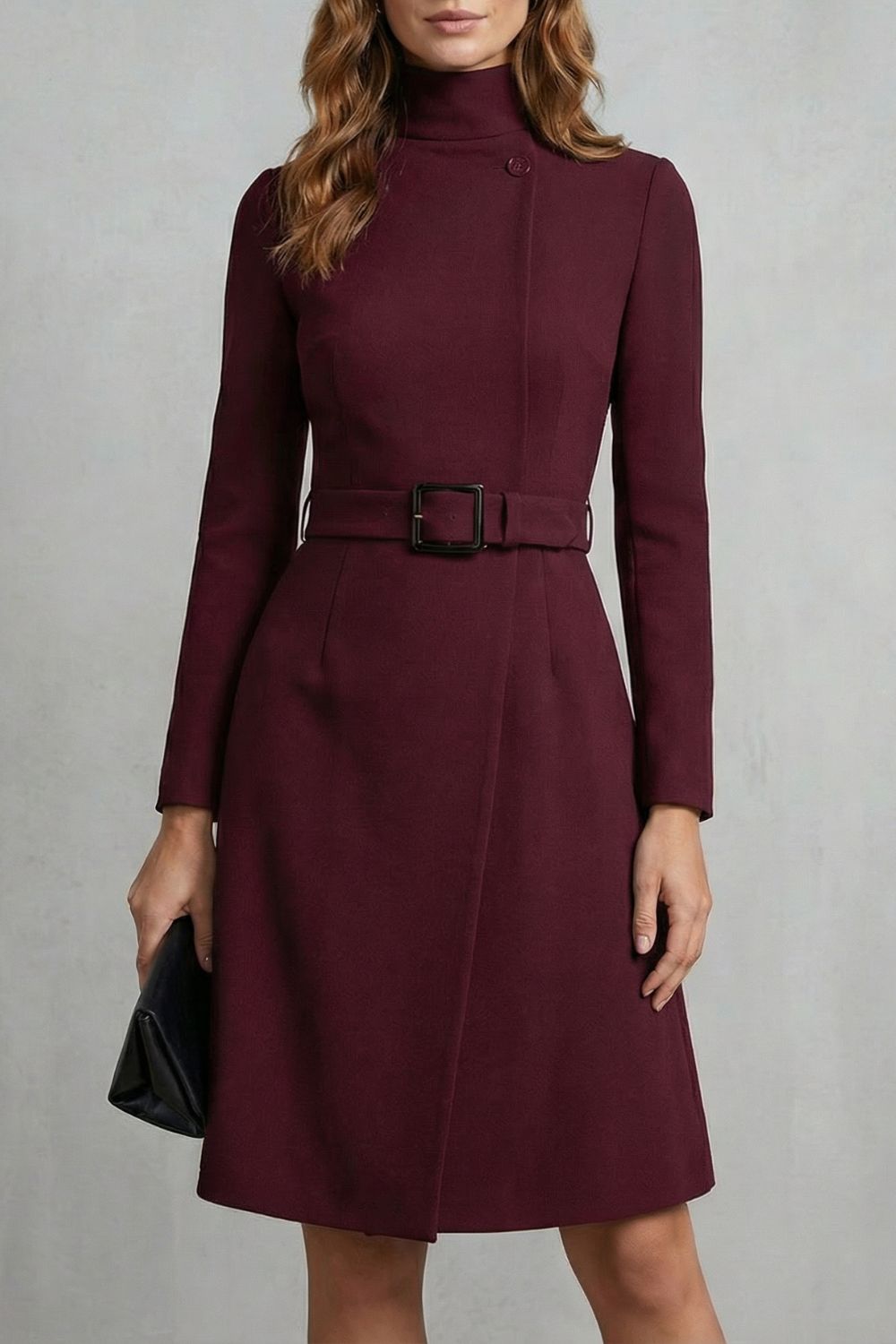 Asymmetric Belted Waist A-line Midi Dress
