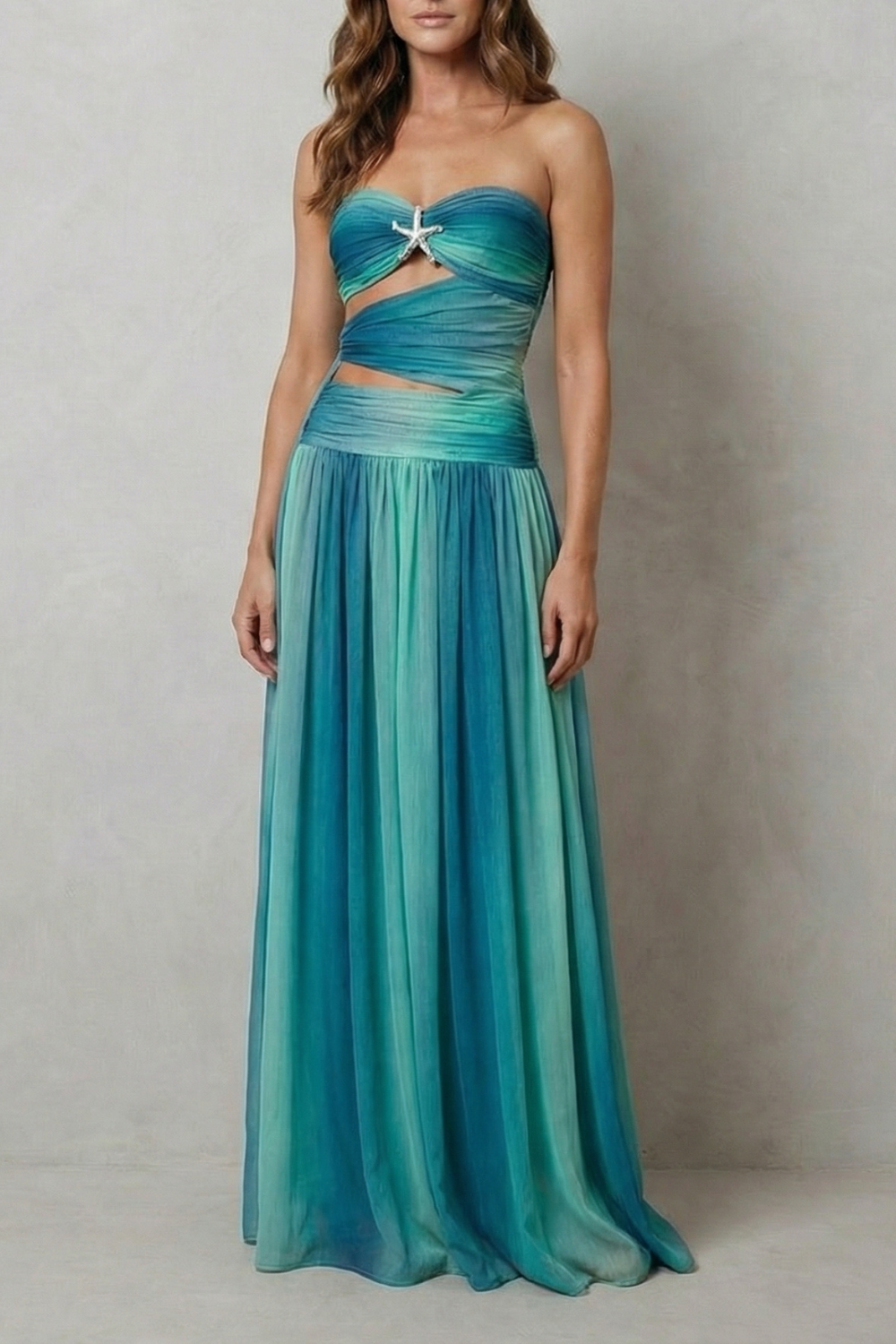 Sunset Ombré Allure Strapless Maxi Dress