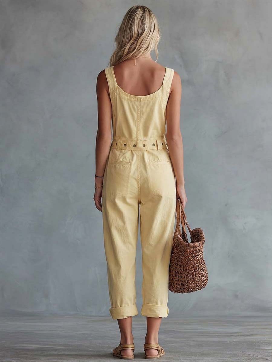 Darienne™ | Casual Retro Square Neck Front Zipper Jumpsuit
